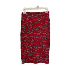 LuLaRoe Women’s Red Braided Rope Chain Link Stretchy Pencil Skirt Knee Length XS
